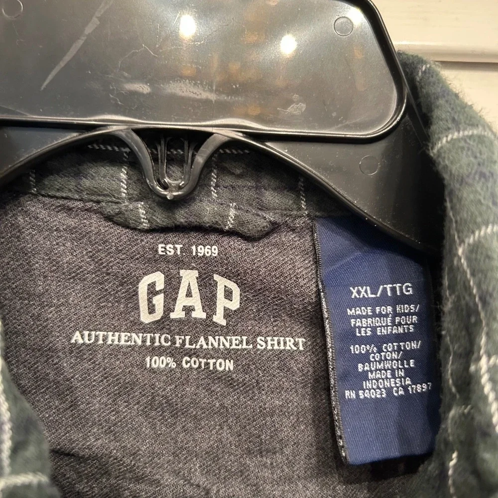 GAP Kids Authentic Flannel Shirt XXL/TTG Gray Plaid‎ Button Up Long Sleeve